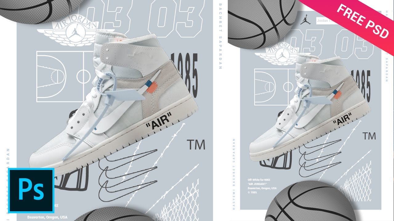 Jordan 1 Retro High Off White White Poster Design - Tutorial Photoshop