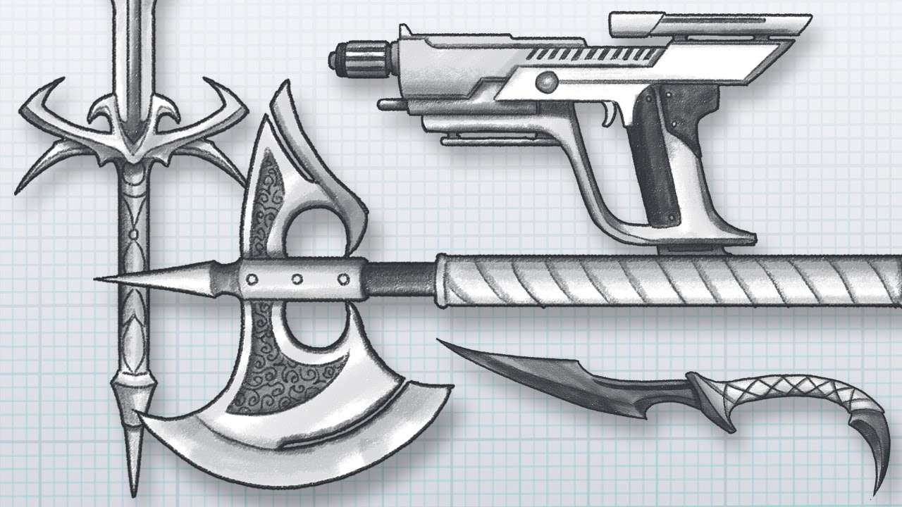 How to DESIGN AWESOME WEAPONS! Draw your own guns, swords, axes, knives