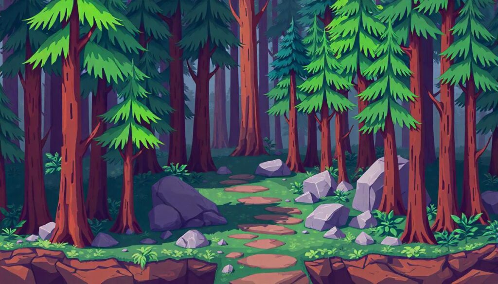 
Level Design Mistakes: Low-poly forest level with a clear, simple path
