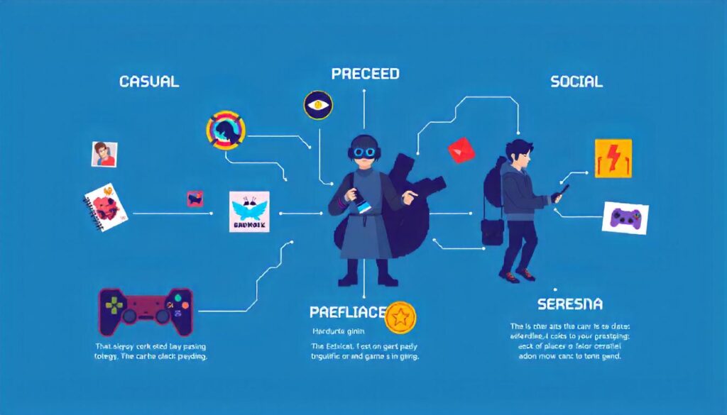 Connected web of different player types and their preferred gaming elements