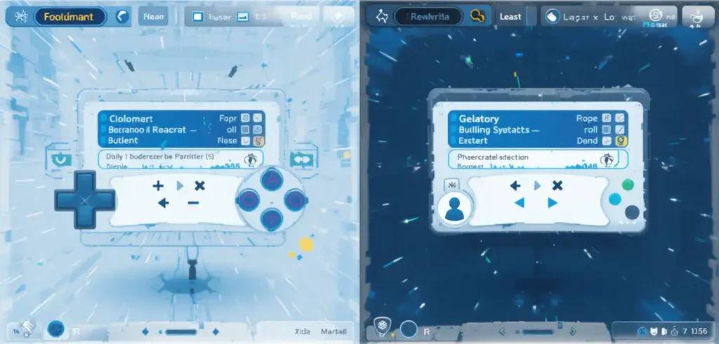 Game Design Principles: Image: Accessibility Design interface
Alt text: "Split-screen comparison of standard and accessible game interfaces showing adaptive design features"
